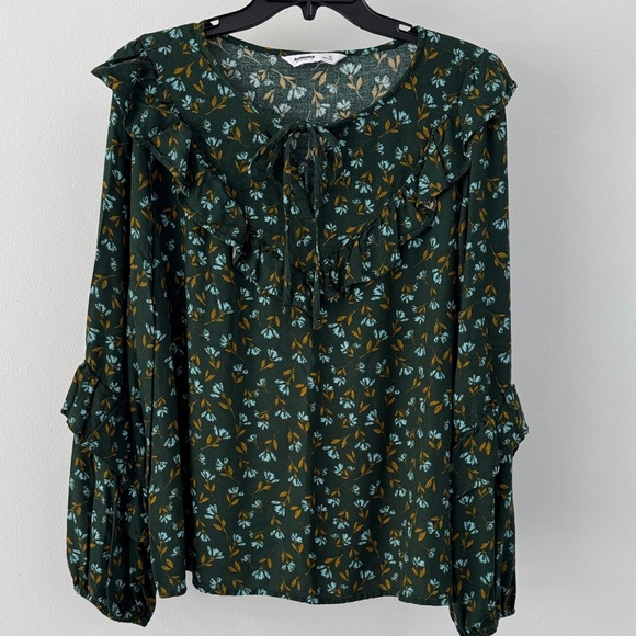 Sonoma Forest Green Floral Ruffle Top - Picture 1 of 4